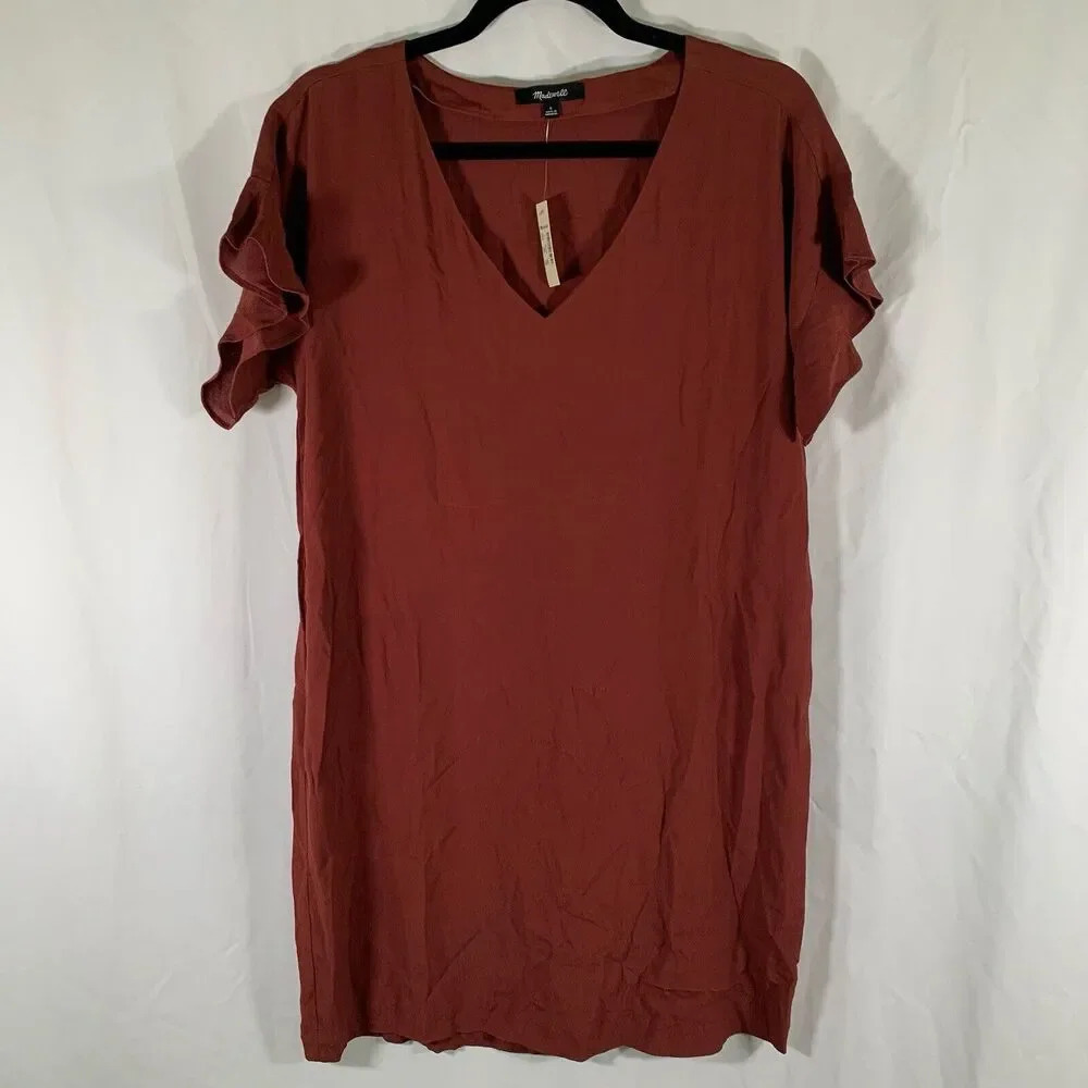 Madewell Mini Dress Women's Small Brown Vneck Short Sleeve Lightweight new